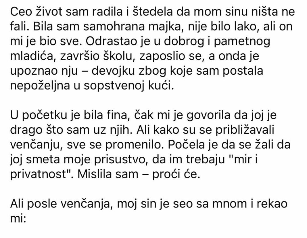 MOJ SIN SE OŽENIO, A ONDA ME IZBACIO IZ KUĆE – RAZLOG ME JE DOTUKAO! - featured image