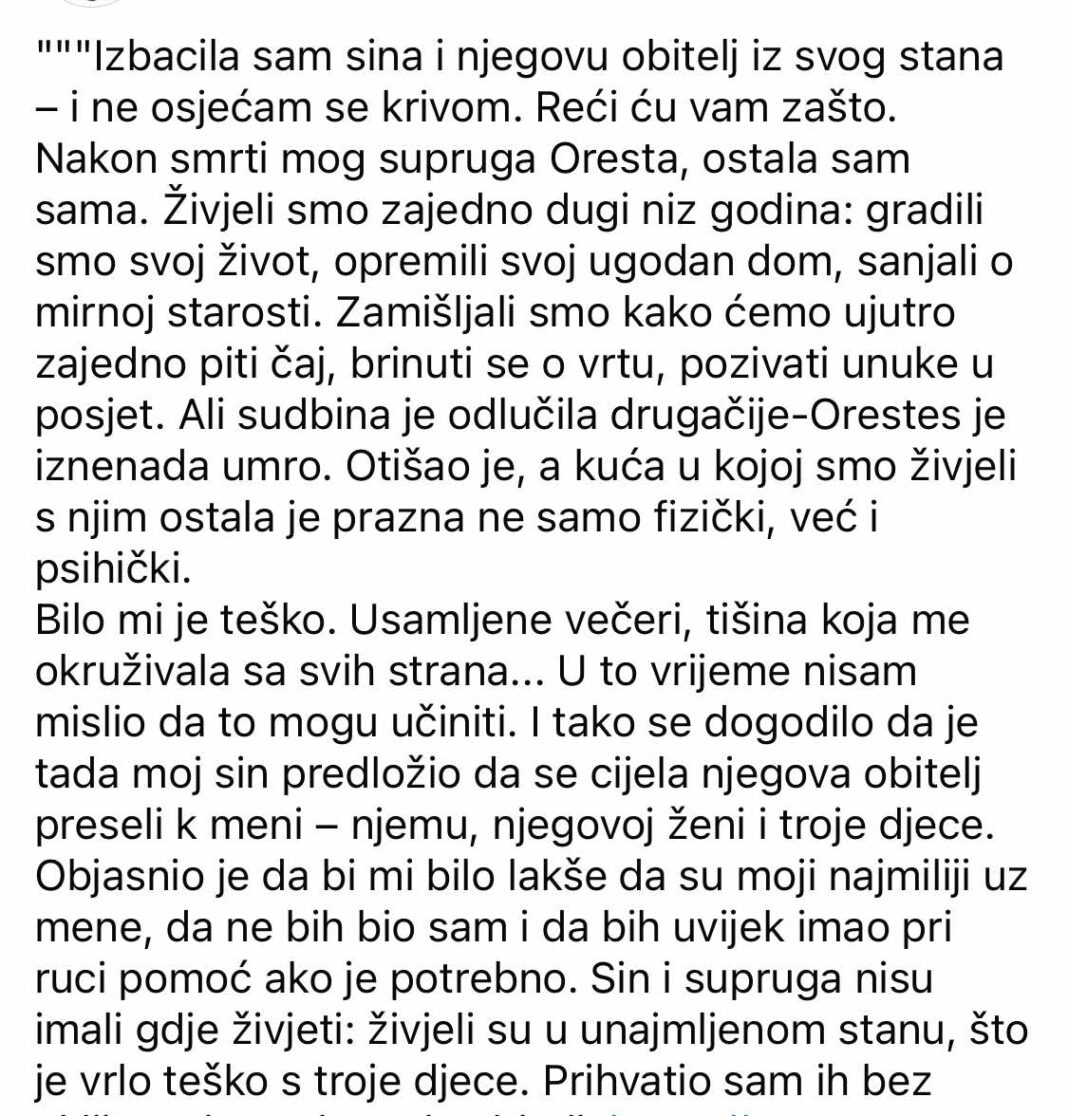 Nakon smrti mog supruga Oresta, ostala sam sama. Živjeli smo zajedno dugi niz godina: gradili smo život jedni za druge, opremili ugodnu kuću, sanjali o mirnoj starosti. - featured image